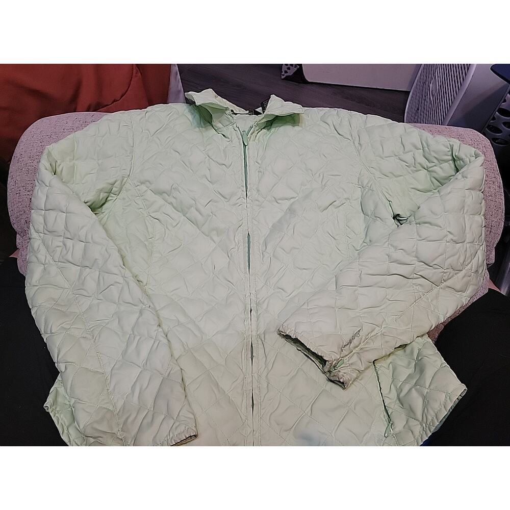 Eddie Bauer Down Quilted Jacket Light Green Full Zip Lightweight Medium Petite